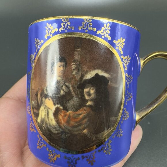 Kuba Bavaria Cobalt Blue Portrait Teacup And Saucer Set Germany Gold Edges VTG - Picture 3 of 16